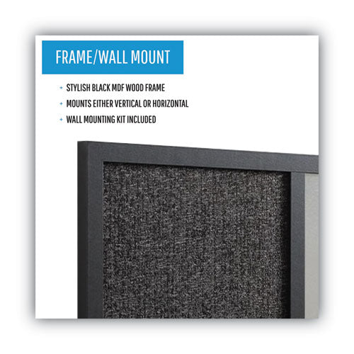 Designer Combo Fabric Bulletin/dry Erase Board, 24 X 18, Charcoal/gray Surface, Black Mdf Wood Frame.