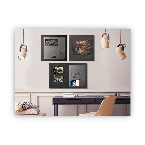 Designer Combo Fabric Bulletin/dry Erase Board, 24 X 18, Charcoal/gray Surface, Black Mdf Wood Frame.