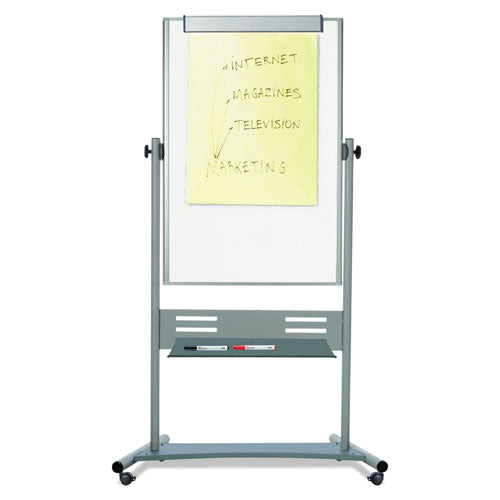 Revolver Easel, 35.4 X 47.2, 80" Tall Easel, Vertical Orientation, White Surface, Silver Aluminum Frame.