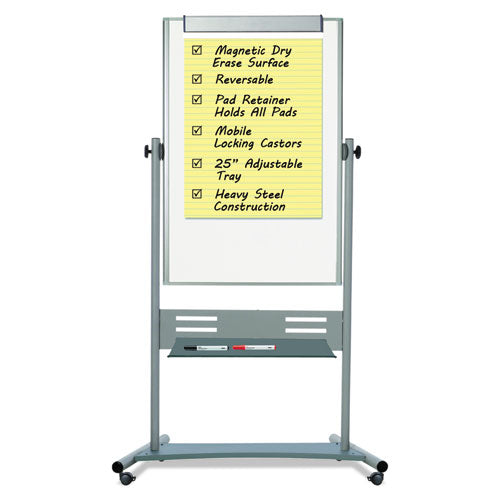 Revolver Easel, 35.4 X 47.2, 80" Tall Easel, Vertical Orientation, White Surface, Silver Aluminum Frame.