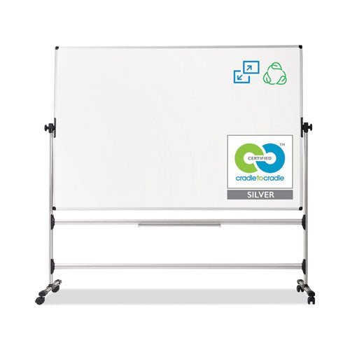 Earth Silver Easy Clean Mobile Revolver Dry Erase Boards, 36 X 48, White Surface, Silver Steel Frame.