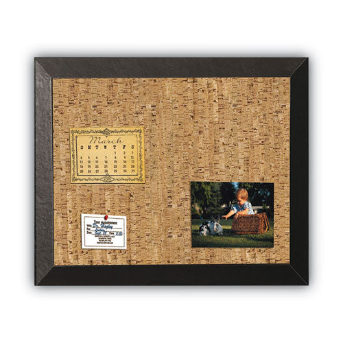 Natural Cork Bulletin Board, 36 X 24, Tan Surface, Black Wood Frame.