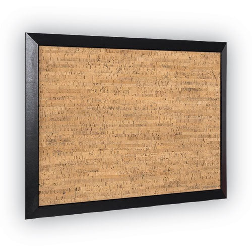 Natural Cork Bulletin Board, 36 X 24, Tan Surface, Black Wood Frame.