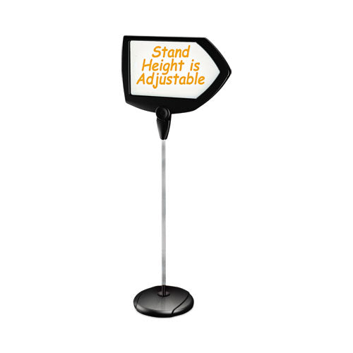 Floor Stand Sign Holder, Arrow, 25 X 17, 63" High, White Surface, Black Steel Frame.