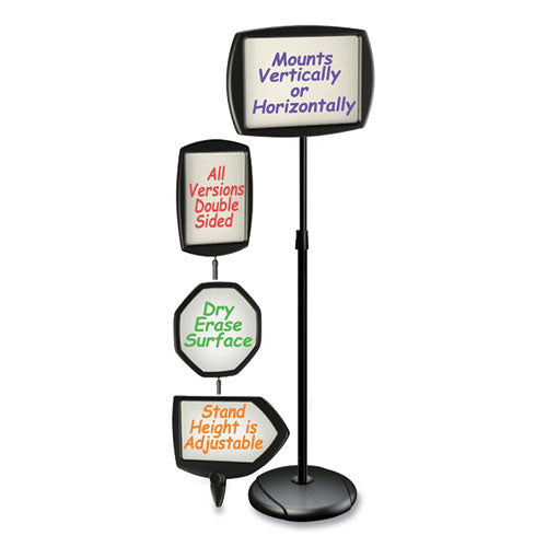 Floor Stand Sign Holder, Rectangle, 15 X 11, 66" High, White Surface, Black Steel Frame.