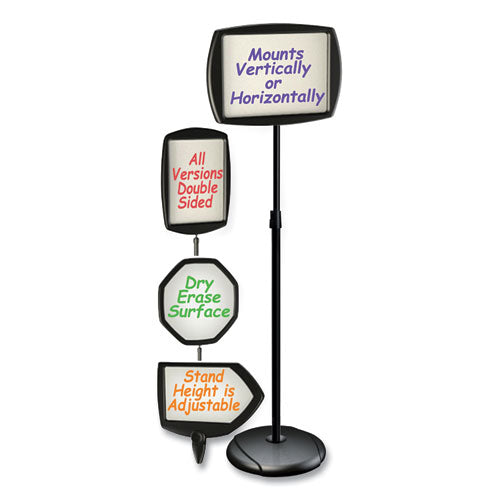 Floor Stand Sign Holder, Rectangle, 15 X 11, 66" High, White Surface, Black Steel Frame.