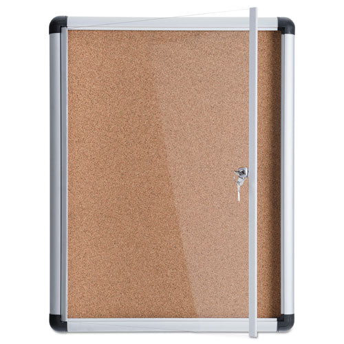 Slim-line Enclosed Cork Bulletin Board, One Door, 28 X 38, Tan Surface, Aluminum Frame.