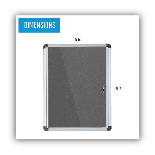 Slim-line Enclosed Fabric Bulletin Board, One Door, 28 X 38, Gray Surface, Aluminum Frame.