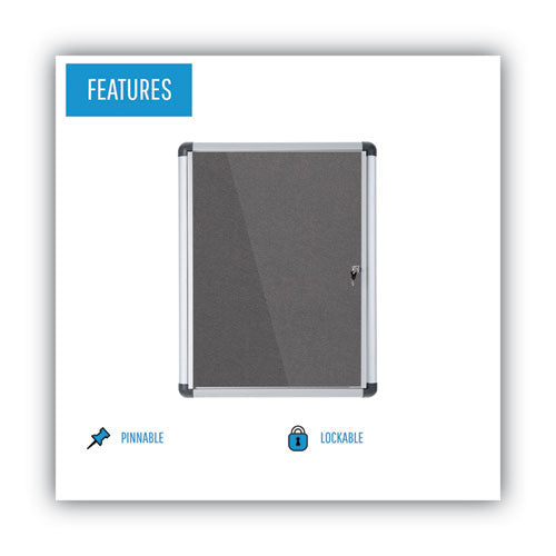 Slim-line Enclosed Fabric Bulletin Board, One Door, 28 X 38, Gray Surface, Aluminum Frame.