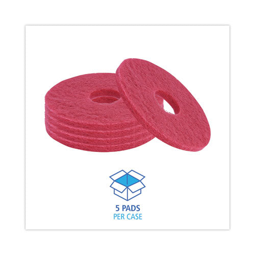 Buffing Floor Pads, 12" Diameter, Red, 5/carton.