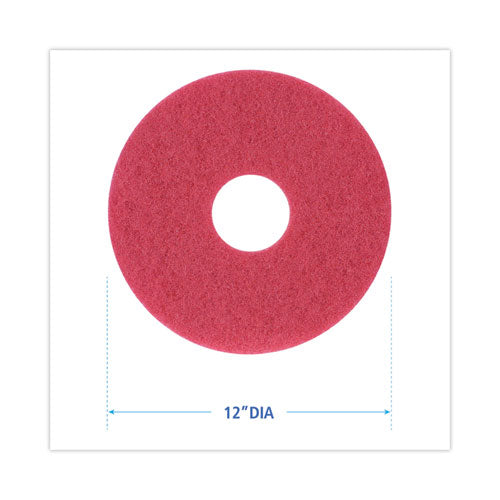 Buffing Floor Pads, 12" Diameter, Red, 5/carton.