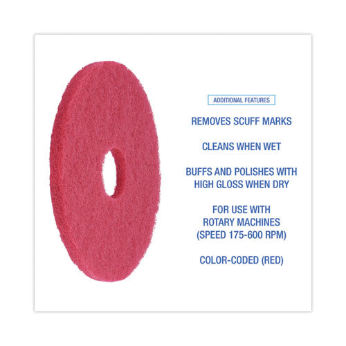 Buffing Floor Pads, 13" Diameter, Red, 5/carton.