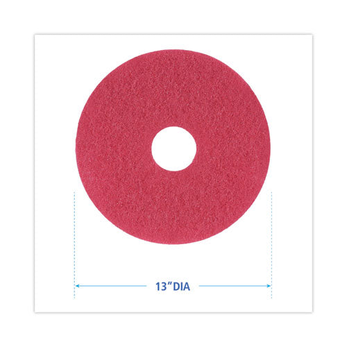 Buffing Floor Pads, 13" Diameter, Red, 5/carton.