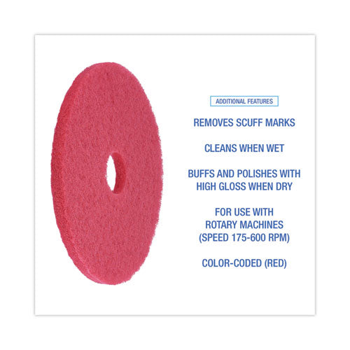 Buffing Floor Pads, 17" Diameter, Red, 5/carton.