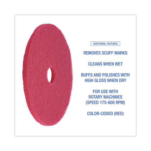 Buffing Floor Pads, 20" Diameter, Red, 5/carton.