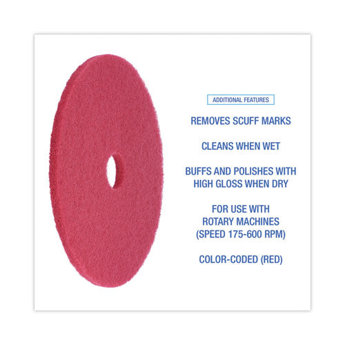 Buffing Floor Pads, 21" Diameter, Red, 5/carton.