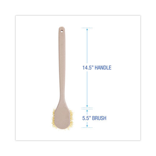 Utility Brush, Cream Polypropylene Bristles, 5.5 Brush, 14.5" Tan Plastic Handle.