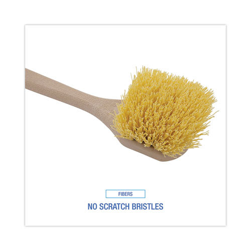 Utility Brush, Cream Polypropylene Bristles, 5.5 Brush, 14.5" Tan Plastic Handle.