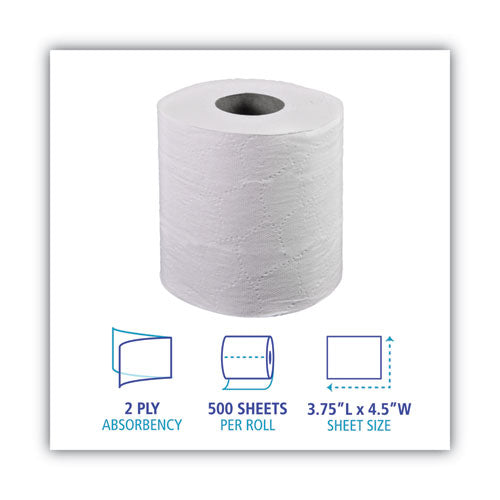 2-ply Toilet Tissue, Septic Safe, White,156.25 Ft Roll Length, 500 Sheets/roll, 96 Rolls/carton