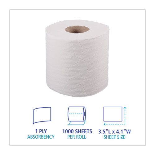 1-ply Toilet Tissue, Septic Safe, White, 1,000 Sheets, 96 Rolls/carton.