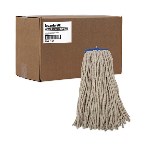 Cut-end Lie-flat Wet Mop Head, Cotton, 16oz, White, 12/carton.