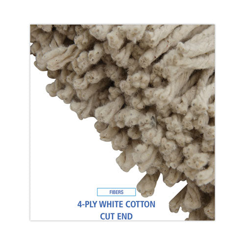 Cut-end Lie-flat Wet Mop Head, Cotton, 16oz, White, 12/carton.