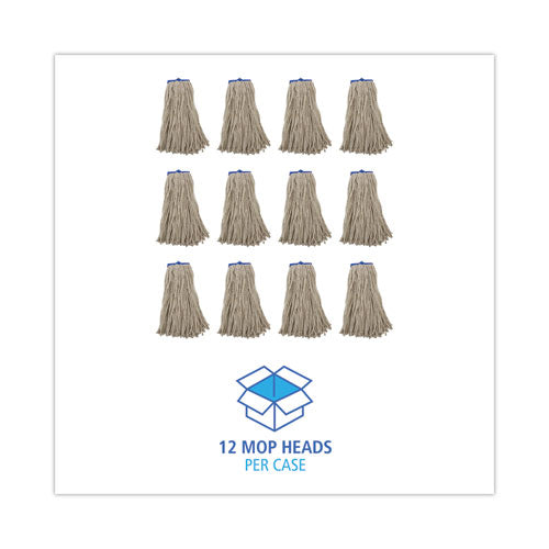Cut-end Lie-flat Wet Mop Head, Cotton, 16oz, White, 12/carton.