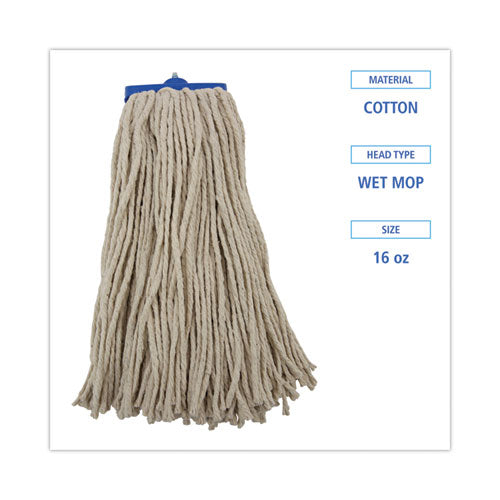 Cut-end Lie-flat Wet Mop Head, Cotton, 16oz, White.