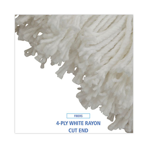 Cut-end Lie-flat Wet Mop Head, Rayon, 16oz, White, 12/carton.