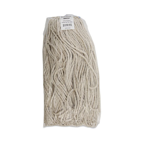 Cut-end Lie-flat Wet Mop Head, Cotton, 24oz, White, 12/carton.