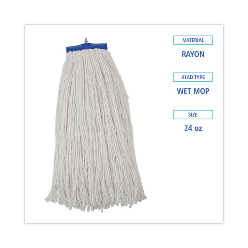 Cut-end Lie-flat Wet Mop Head, Rayon, 24oz, White.
