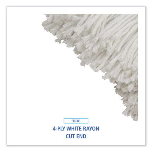 Cut-end Lie-flat Wet Mop Head, Rayon, 24oz, White.