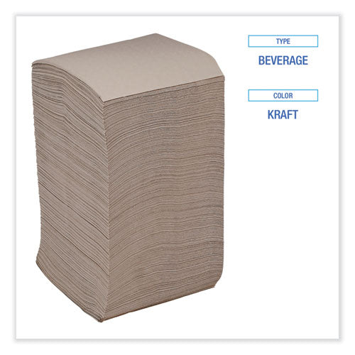 Beverage Napkins, 1-ply, 9.5" X 9.5", Kraft, 500/pack, 8 Packs/carton.