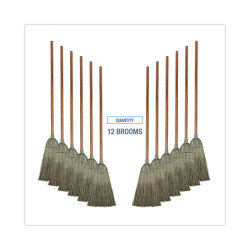 Warehouse Broom, Yucca Corn Fiber Bristles, 56" Overalll Length, Natural, 12/carton.