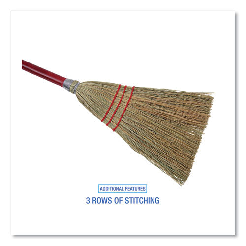 Corn Fiber Lobby/toy Broom, Corn Fiber Bristles, 39" Overall Length, Red.