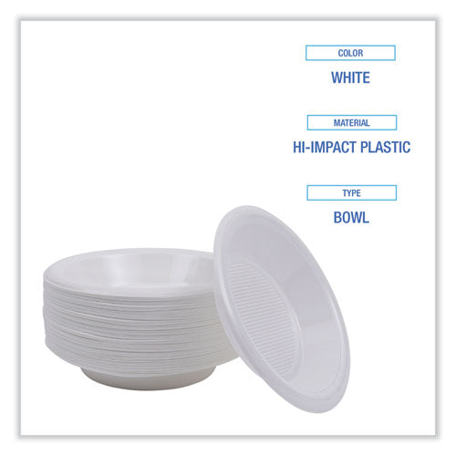 Hi-impact Plastic Dinnerware, Bowl, 10 To 12 Oz, White, 1,000/carton.