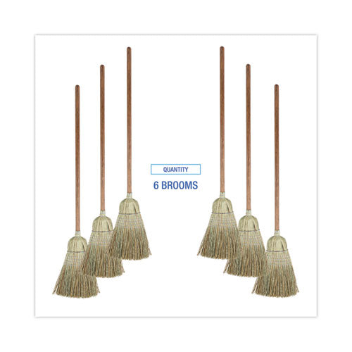 Corn/fiber Brooms, Corn/synthetic Fiber Bristles, 60" Overall Length, Gray/natural, 6/carton.