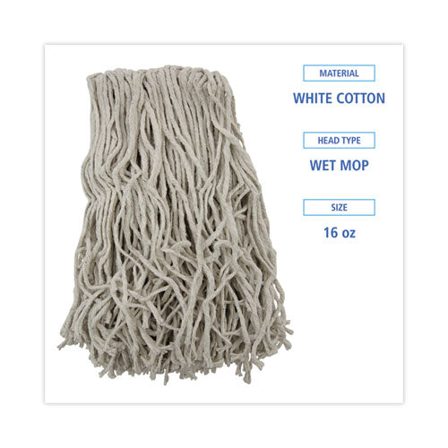 Banded Mop Head, Cotton, Cut-end, White, 16 Oz, 12/carton.