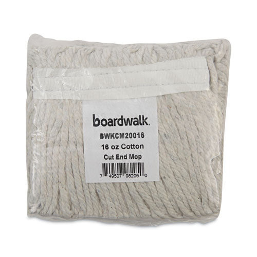 Banded Mop Head, Cotton, Cut-end, White, 16 Oz, 12/carton.