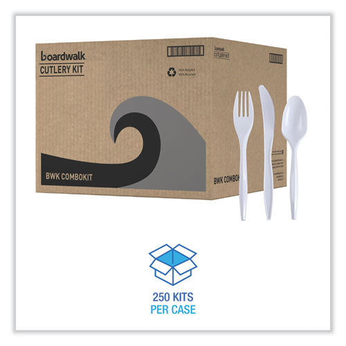 Three-piece Cutlery Kit, Fork/knife/teaspoon, Polypropylene, White, 250/carton.