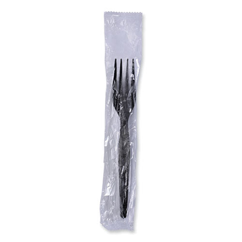 Heavyweight Wrapped Polystyrene Cutlery, Fork, Black, 1,000/carton.