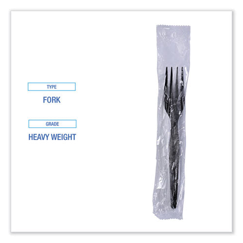 Heavyweight Wrapped Polystyrene Cutlery, Fork, Black, 1,000/carton.