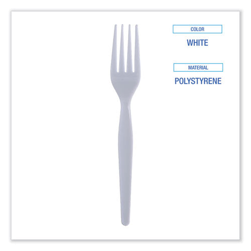 Heavyweight Polystyrene Cutlery, Fork, White, 1000/carton.