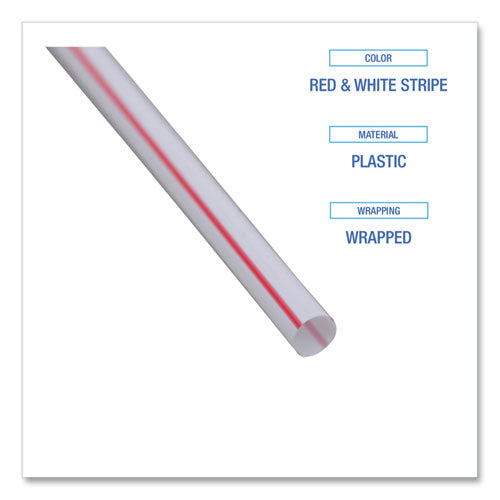 Wrapped Jumbo Straws, 7.75", Plastic, White/red Stripe, 400/pack, 25 Packs/carton.