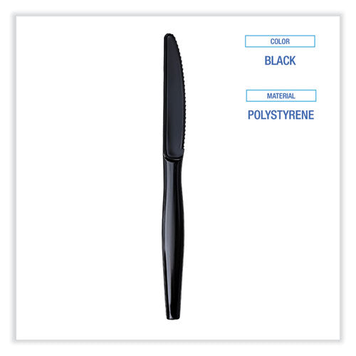 Heavyweight Wrapped Polystyrene Cutlery, Knife, Black, 1,000/carton.