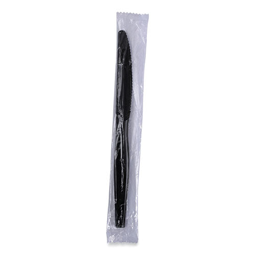 Heavyweight Wrapped Polystyrene Cutlery, Knife, Black, 1,000/carton.