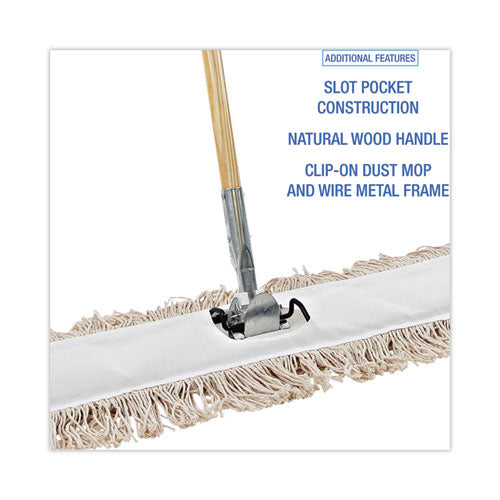 Cotton Dry Mopping Kit, 36 X 5 Natural Cotton Head, 60" Natural Wood Handle.