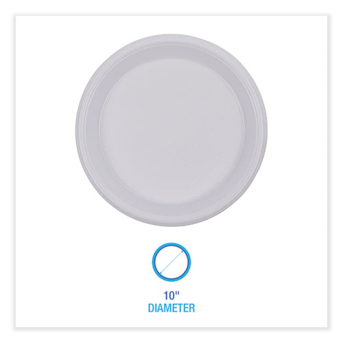 Hi-impact Plastic Dinnerware, Plate, 10" Dia, White, 500/carton.