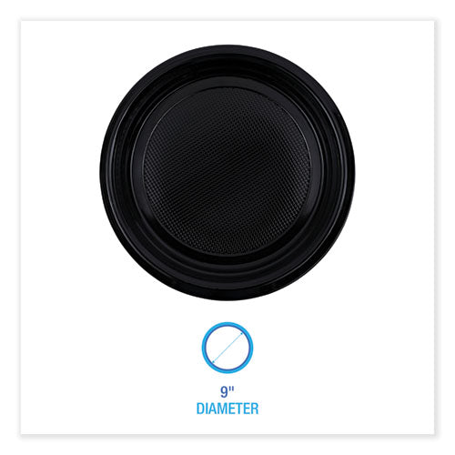 Hi-impact Plastic Dinnerware, Plate, 9" Dia, Black, 500/carton.