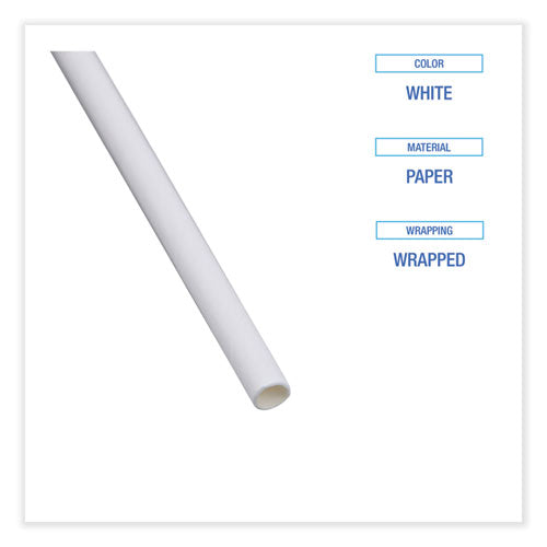 Individually Wrapped Paper Straws, 7.75" X 0.25", White, 3,200/carton.